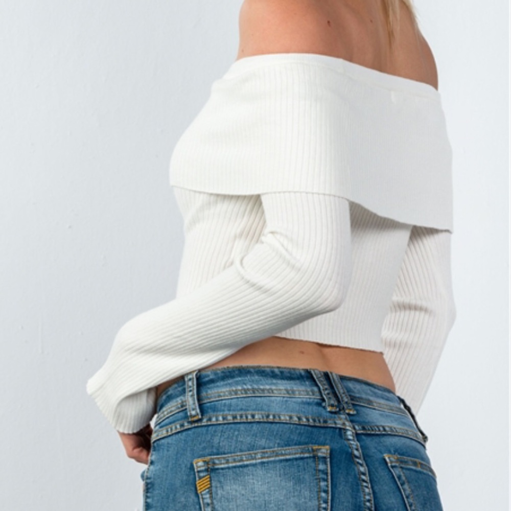 WHITE OFF SHOULDER RIBBED TOP - Picture 2 of 3
